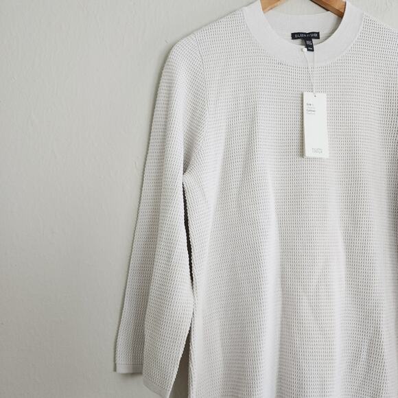 NWT Eileen Fisher Silk Organic Cotton Ribbed Mockneck Tunic Sweater - Bone - M - Picture 7 of 13